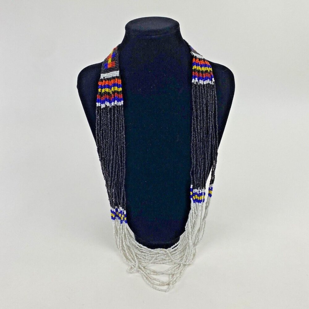 Southwestern Aztec Style Beaded Multiple Strand Necklace Lobster Claw Vintage